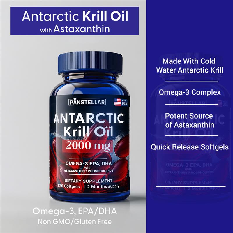 Krill Oil 2000 mg with Omega - 3: EPA & DHA, Astaxanthin and Phospholipids 120 Softgels - Panstellar Shop