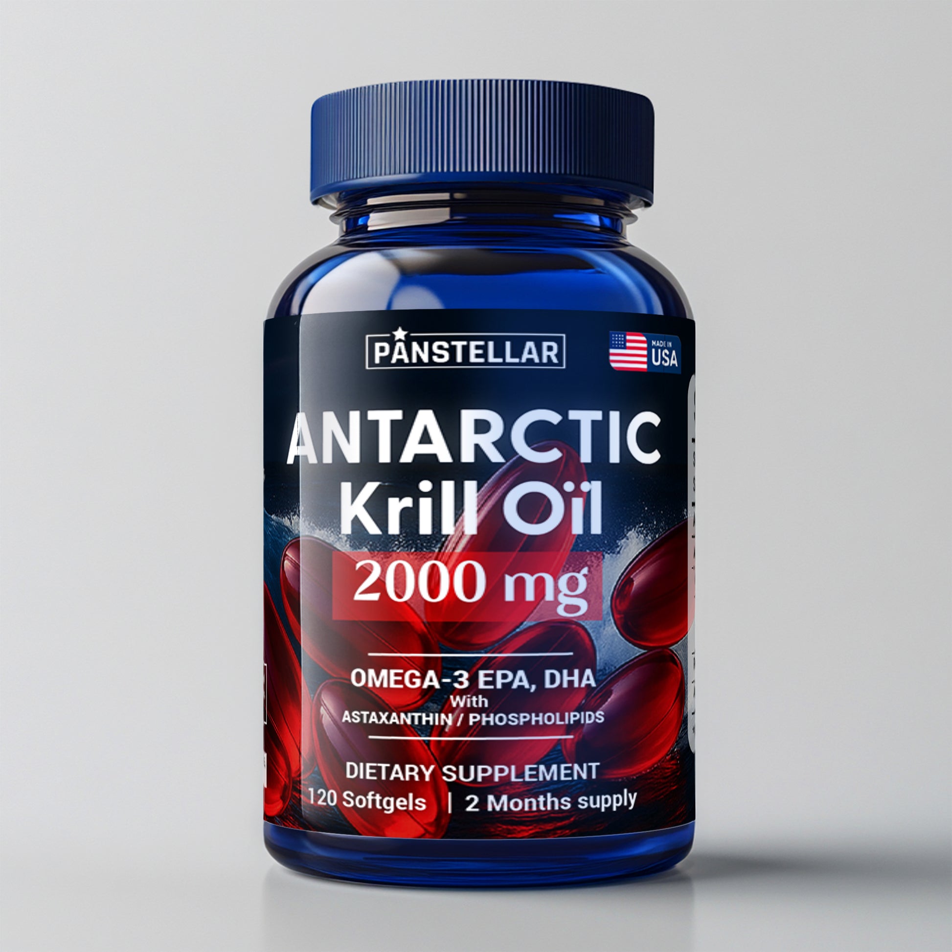 Krill Oil 2000 mg with Omega - 3: EPA & DHA, Astaxanthin and Phospholipids 120 Softgels - Panstellar Shop