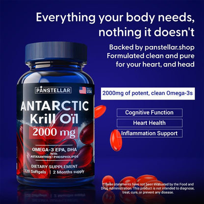 Krill Oil 2000 mg with Omega - 3: EPA & DHA, Astaxanthin and Phospholipids 120 Softgels - Panstellar Shop