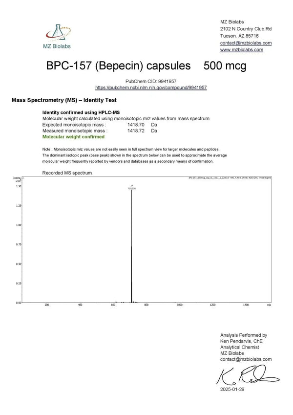 BPC-157 + PEA, 500mcg - Certificate of Analysis