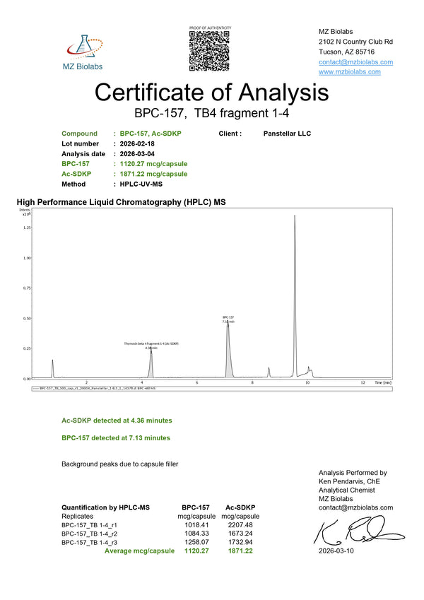 TB4 Frag & BPC 157 - 3000MCG - Certificate of Analysis