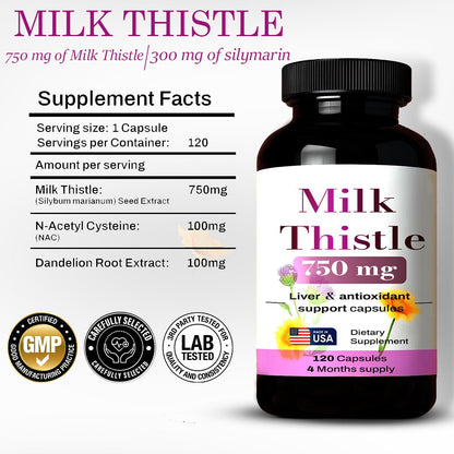 Milk Thistle 750mg supplement - 120 Capsules