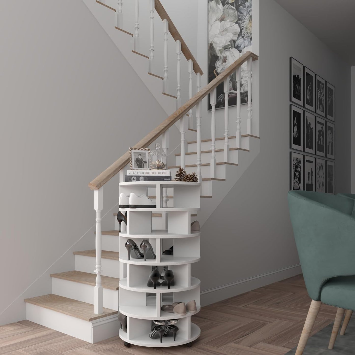 Rotating Shoe Rack, 6 tier with wheels, Round