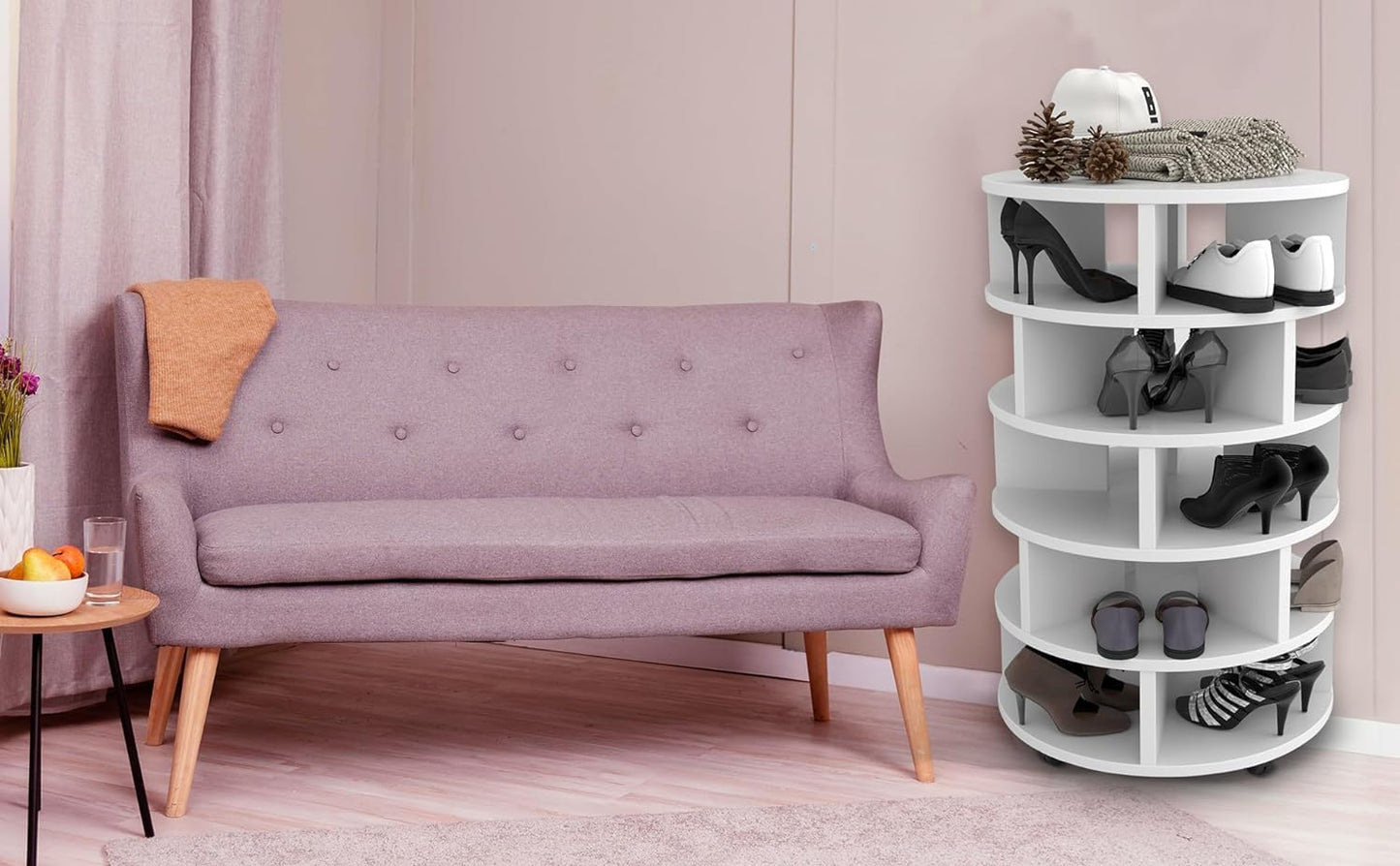 Rotating Shoe Rack, 6 tier with wheels, Round