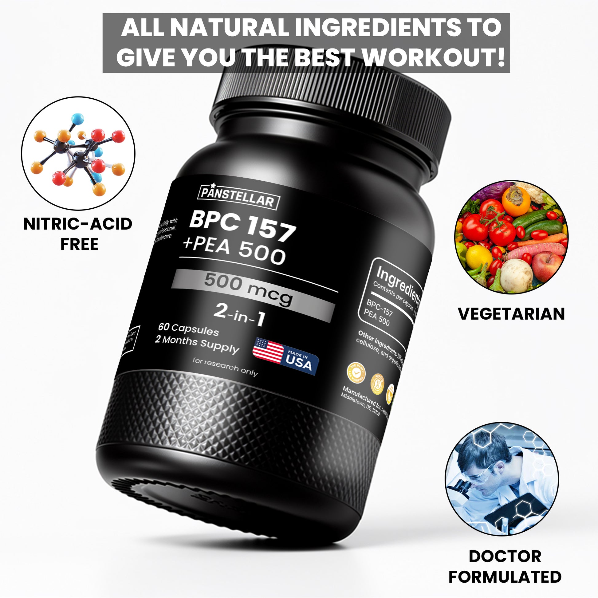 BPC - 157 + PEA, 500mcg, 60 Capsules - Panstellar Shop